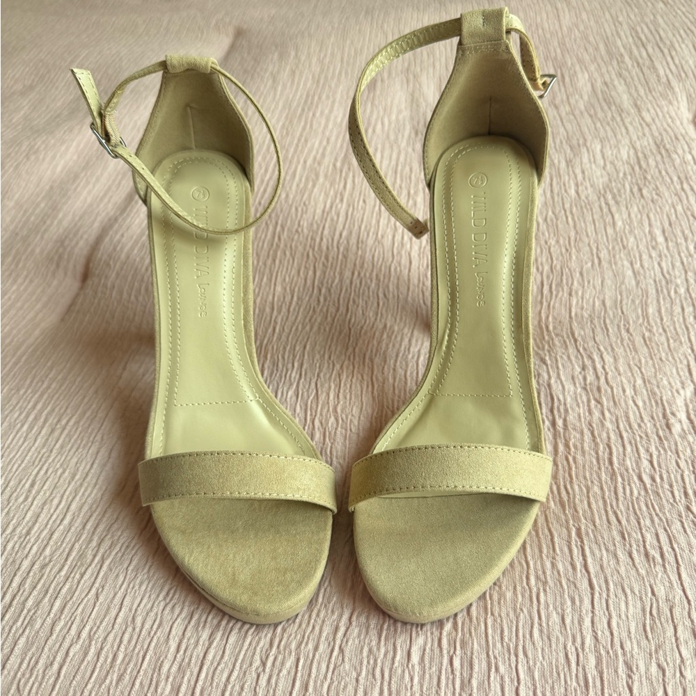 Fashion Nova Cream Heels with Ankle Strap